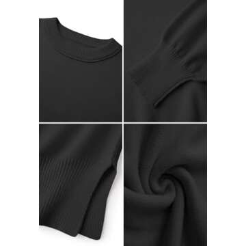 Koandaily Black Sweaters for Women Long Sleeve Side Slit Sweater Crew Neck Fall Sweaters 2024 Trendy Pullover Top L