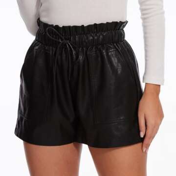 SCHHJZPJ High Waisted Black Faux Leather Shorts for Women (Black, XL)…