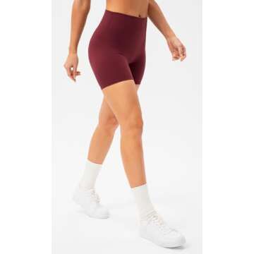 Lavento Women's All Day Soft Biker Shorts 5 Inch - High Waisted Workout Gym Running Yoga Short (Burgundy, 6)