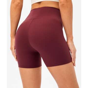 Lavento Women's All Day Soft Biker Shorts 5 Inch - High Waisted Workout Gym Running Yoga Short (Burgundy, 6)