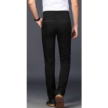 Plaid&Plain Men's Stretch Dress Pants Slim Fit Skinny Suit Pants 7104 Black 30W30L