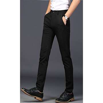 Plaid&Plain Men's Stretch Dress Pants Slim Fit Skinny Suit Pants 7104 Black 30W30L