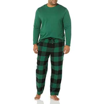 Amazon Essentials Men's Soft Flannel Pajama Sleepwear Set (Available in Big & Tall), Green/Buffalo Plaid, X-Large