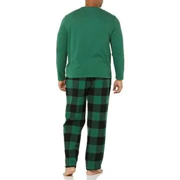 Amazon Essentials Men's Soft Flannel Pajama Sleepwear Set (Available in Big & Tall), Green/Buffalo Plaid, X-Large