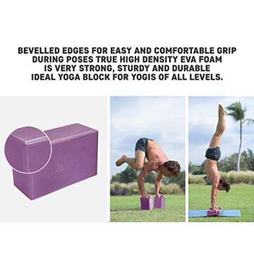 Yoga Blocks 2 Pack – 2 High Density Light Weight Exercise Blocks 4 x 6 x 9 Inches Support All Poses - Lightweight Versatile Fitness and Balance Odor Free Bricks (Purple)