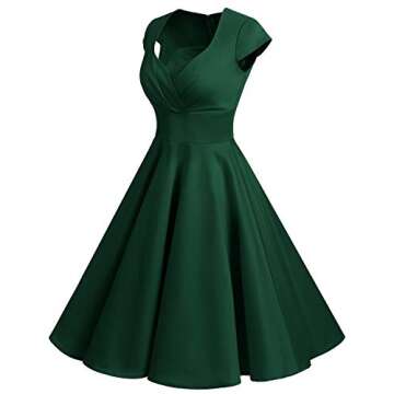 Bbonlinedress Women Short 1950s Retro Vintage Cocktail Party Swing Dresses Dark Green L