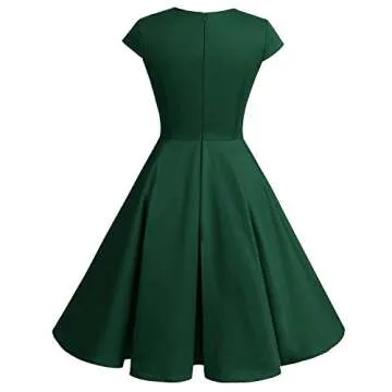 Bbonlinedress Women Short 1950s Retro Vintage Cocktail Party Swing Dresses Dark Green L