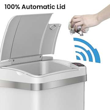 iTouchless 4 Gal Sensor Bathroom Trash Can with Lid and Odor Filter, White Stainless Steel 15 Liter ...