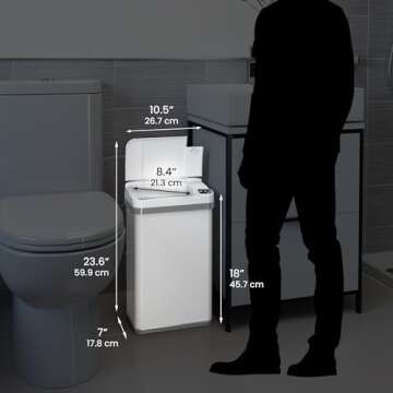 iTouchless 4 Gal Sensor Bathroom Trash Can with Lid and Odor Filter, White Stainless Steel 15 Liter Small Waste Basket, Includes Air Freshener Fragrance Cartridge, Home Office Bedroom Livingroom