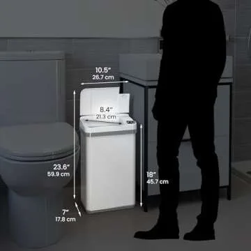 iTouchless 4 Gal Sensor Bathroom Trash Can with Lid and Odor Filter, White Stainless Steel 15 Liter Small Waste Basket, Includes Air Freshener Fragrance Cartridge, Home Office Bedroom Livingroom