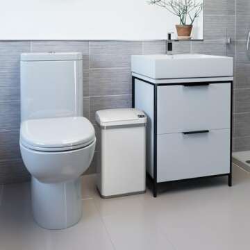 iTouchless 4 Gal Sensor Bathroom Trash Can with Lid and Odor Filter, White Stainless Steel 15 Liter Small Waste Basket, Includes Air Freshener Fragrance Cartridge, Home Office Bedroom Livingroom