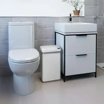 iTouchless 4 Gal Sensor Bathroom Trash Can with Lid and Odor Filter, White Stainless Steel 15 Liter Small Waste Basket, Includes Air Freshener Fragrance Cartridge, Home Office Bedroom Livingroom