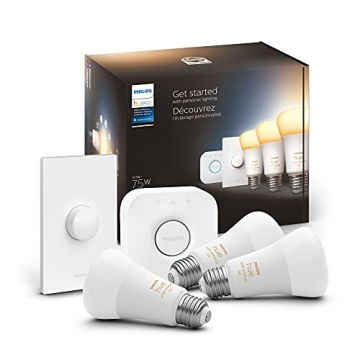 Philips Hue Smart Light Starter Kit - Includes (1) Bridge, (1) Smart Button and (3) Smart 75W A19 LE...