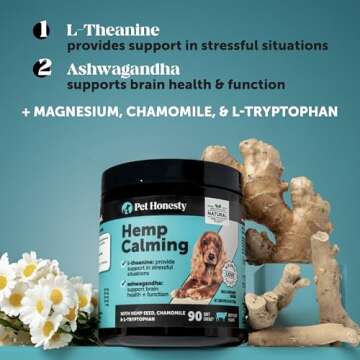 Pet Honesty Natural Hemp Calming Chews for Dogs - Dog Anxiety Relief - Calming Aid Supplement with Valerian Root, Chamomile, + Magnesium - Stress, Separation & Thunder Support - (Beef Liver, 90 Count)