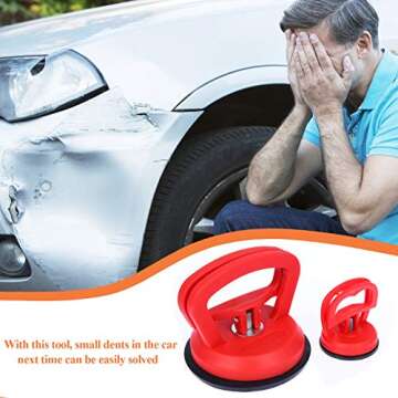IYSHOUGONG 2 Pack Car Dent Repair Tools Suction Cup Dent Puller Handle Lifter Car Dent Puller Remover for Car Dent Repair, Glass,Tiles, Mirror, Granite Lifting and Objects Moving,Red