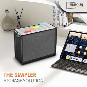 Sinboun Hanging File Organizer Letter-Size File Holder Filing Box Includes 5 Hanging Folders - Metal Mesh Magazine Letter Storage Cabinets File Cart for Office Home School, No Assembly Required