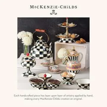 MACKENZIE-CHILDS Enamel Salt and Pepper Shakers, Kitchen Table Spice Shaker Set, Black-and-White Courtly Check, Small