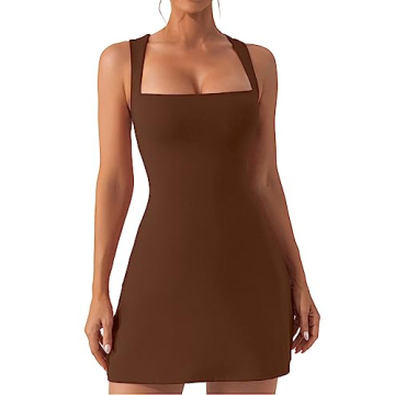 QINSEN Women's Sleeveless Tank Top Dress Soft Breathable Double Lined Casual Mini Dress Cinnamon S