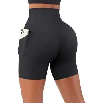 SUUKSESS Women Cross Waist Workout Shorts with Pockets Ribbed High Waisted Booty Biker Shorts (#1 Black, S)