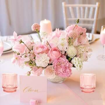 Koyal Wholesale Ribbed Glass Votive Candle Holders - Aesthetic Decor & Candle Holders for Table Centerpiece Blush Pink