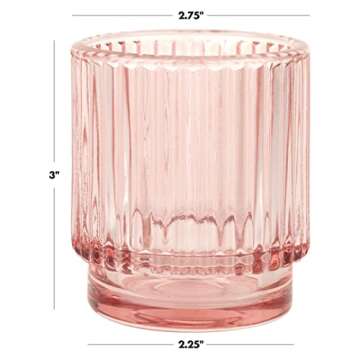 Koyal Wholesale Ribbed Glass Votive Candle Holders - Aesthetic Decor & Candle Holders for Table Centerpiece Blush Pink
