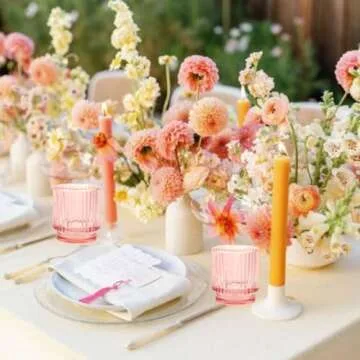 Koyal Wholesale Ribbed Glass Votive Candle Holders - Aesthetic Decor & Candle Holders for Table Centerpiece Blush Pink