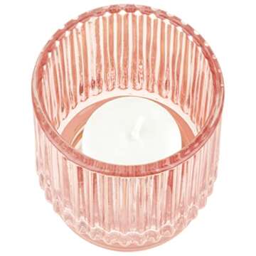 Koyal Wholesale Ribbed Glass Votive Candle Holders - Aesthetic Decor & Candle Holders for Table Centerpiece Blush Pink