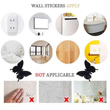 3D Butterfly Wall Decor, 48PCS Removable Mural Stickers Wall Stickers Decal for Home and Room Decoration (Black)