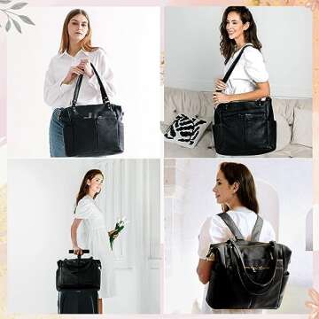 MOMINSIDE Diaper Bag Tote, Leather Diaper Bag Backpack with 14 Pockets, Convertible Baby Bag for Boy...