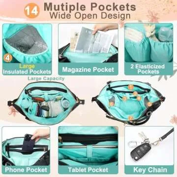 MOMINSIDE Diaper Bag Tote, Leather Diaper Bag Backpack with 14 Pockets, Convertible Baby Bag for Boys Girls, Baby Registry, Changing Pad, Large 4 Insulated Pockets(Black)