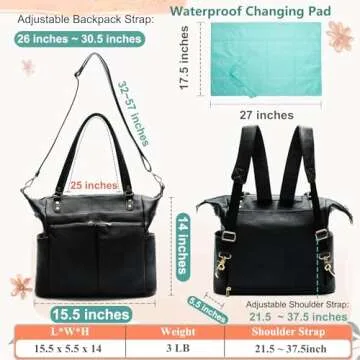 MOMINSIDE Diaper Bag Tote, Leather Diaper Bag Backpack with 14 Pockets, Convertible Baby Bag for Boys Girls, Baby Registry, Changing Pad, Large 4 Insulated Pockets(Black)