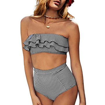 Saodimallsu High Waisted 2 Piece Bikini Set - Stylish Ruffle Swimsuit