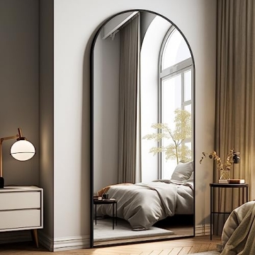 Easly Oversized Full-Body Mirror, 76" x 34" Arched Full-Length Mirror, Black Metal Frame, Floor Mirr...