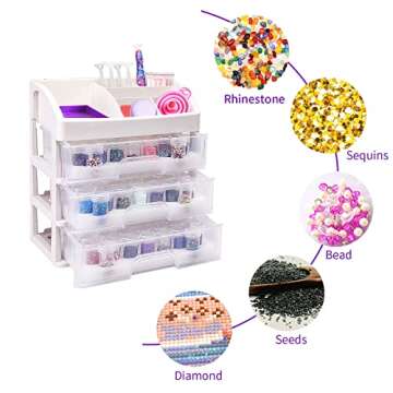 mond Painting Accessories Storage Containers, Plastic Storage Box with Drawer 111 Slot Individual Containers Desktop Storage Case for Diamond Art Nail Pill Rhinestones Beads Organizer