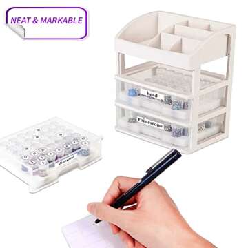 mond Painting Accessories Storage Containers, Plastic Storage Box with Drawer 111 Slot Individual Containers Desktop Storage Case for Diamond Art Nail Pill Rhinestones Beads Organizer