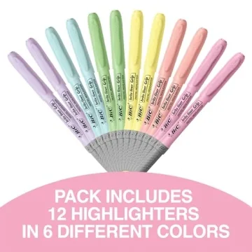 BIC Brite Liner Grip Pastel Highlighters Set - 12 Soft & Durable