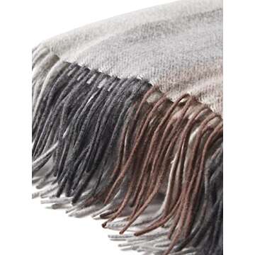 State Cashmere Multicolored Striped Home Throw Blanket with Decorative Fringe 100% Pure Cashmere Ultra Soft Accent Blanket for Couch, Sofa & Bed (Grey/Black/Brown, 70"x50")