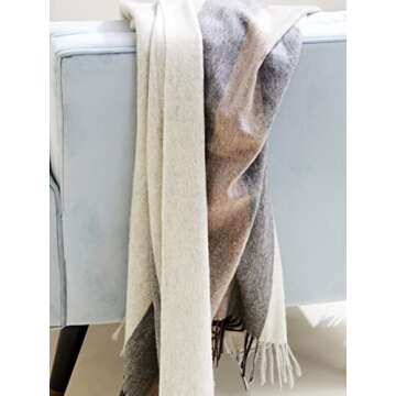 State Cashmere Multicolored Striped Home Throw Blanket with Decorative Fringe 100% Pure Cashmere Ultra Soft Accent Blanket for Couch, Sofa & Bed (Grey/Black/Brown, 70"x50")