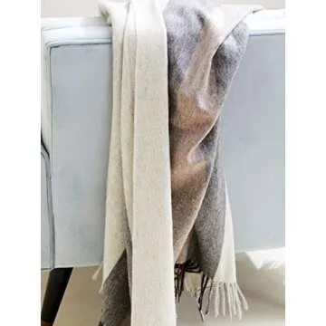 State Cashmere Multicolored Striped Home Throw Blanket with Decorative Fringe 100% Pure Cashmere Ultra Soft Accent Blanket for Couch, Sofa & Bed (Grey/Black/Brown, 70"x50")