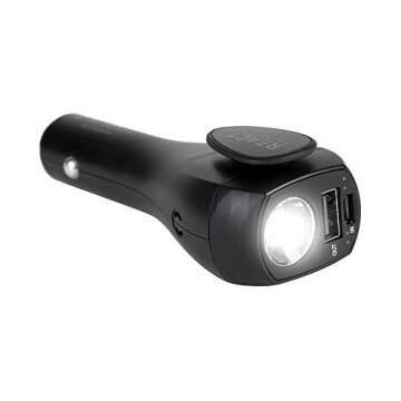 React 7-in-1 Vehicle Emergency Multi-Tool by ChargeHub with 2200mAh Power Bank, USB Car Charger, Window Breaker, Concealed Seat Belt-Cutter, Flashlight, Red Flashing Light, & Audible S.O.S Alarm.