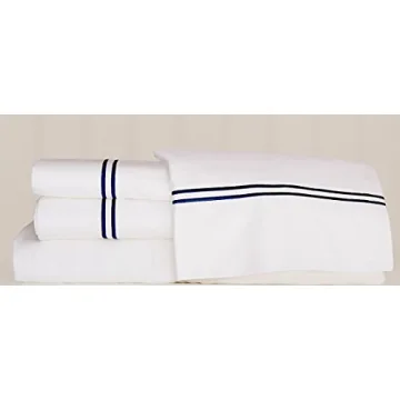 Hamptons 300 Thread Count 100% Egyptian Cotton Bed Sheet Set (Navy Blue Trim)