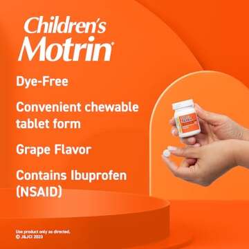 Motrin Children's Dye-Free Ibuprofen Chewable Tablets for Pain & Fever, Grape, 24 Count