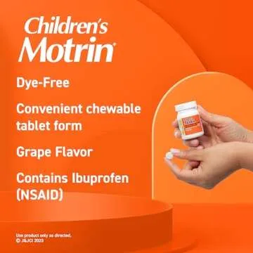 Motrin Children's Dye-Free Ibuprofen Chewable Tablets for Pain & Fever, Grape, 24 Count