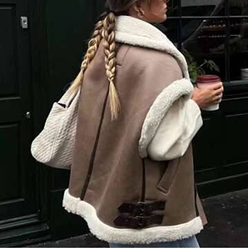 APAFES Womens Winter Fur Suede Vest Stand Collar Sleeveless Fleece Shearling Jacket Coat(548-Brown-M)