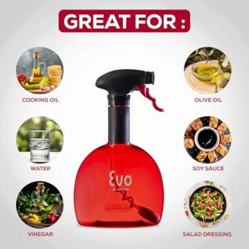 Evo Oil Sprayer Bottle, Non-Aerosol for Olive Oil and Cooking Oils, Red Classic, 18-ounce Capacity