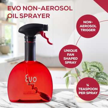 Evo Oil Sprayer Bottle, Non-Aerosol for Olive Oil and Cooking Oils, Red Classic, 18-ounce Capacity