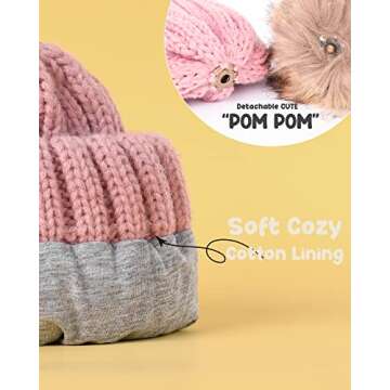 FURTALK Kids Winter Hat Toddler Knitted Pom Beanie Hat Cotton Lined Faux Fur Pom Pom Cap Baby Girls Boys Beanies