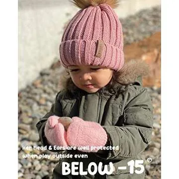 FURTALK Kids Winter Hat Toddler Knitted Pom Beanie Hat Cotton Lined Faux Fur Pom Pom Cap Baby Girls Boys Beanies