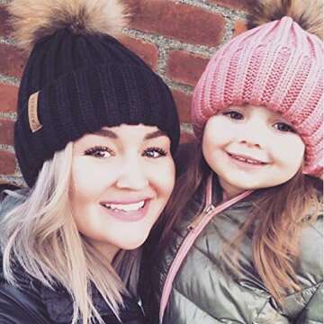 FURTALK Kids Winter Hat Toddler Knitted Pom Beanie Hat Cotton Lined Faux Fur Pom Pom Cap Baby Girls Boys Beanies