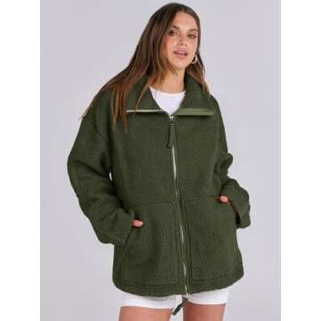 ANRABESS Womens Fleece Jacket Oversized Zip Up Sherpa Fuzzy Casual Coats Winter Fall Outerwear 2024 ...